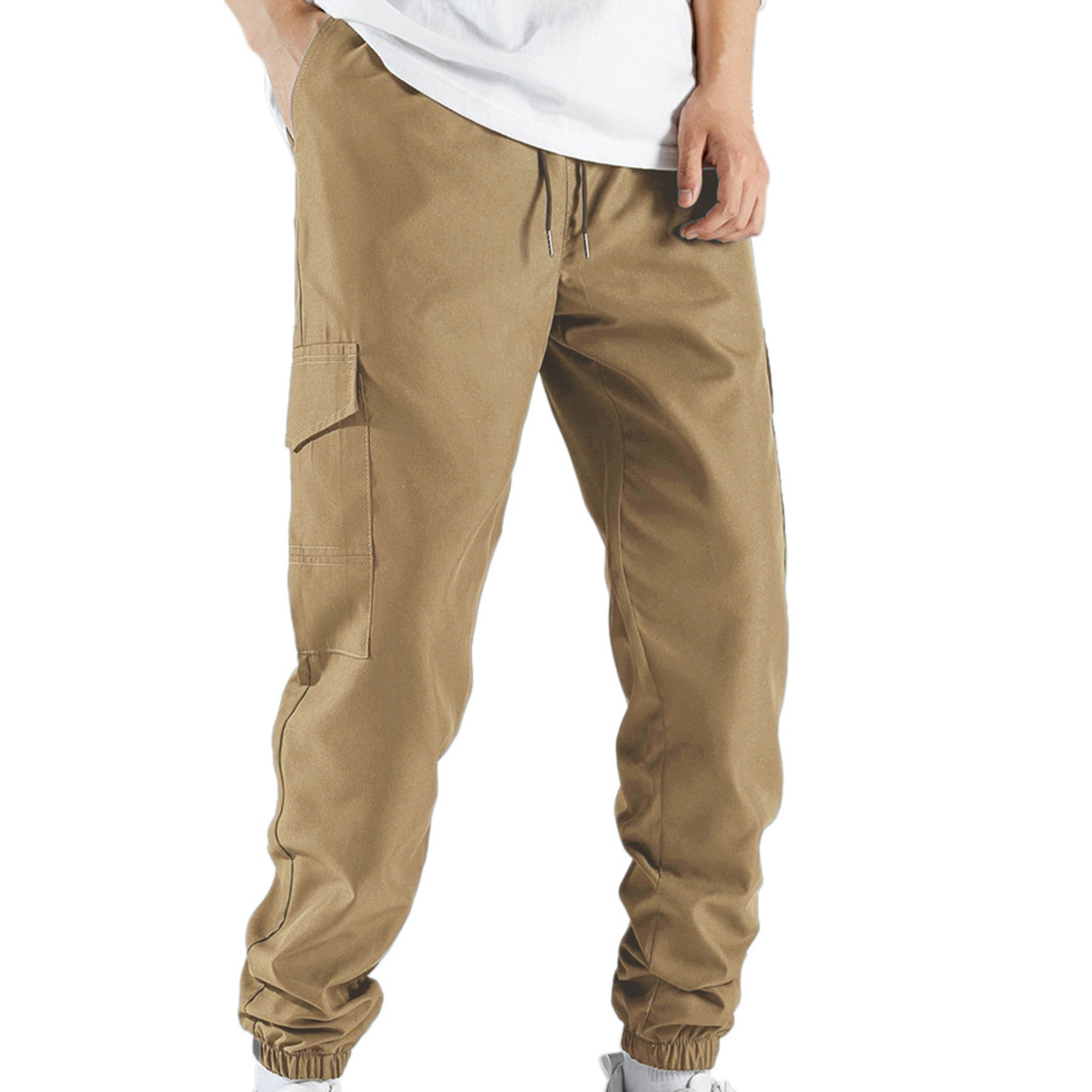 thumbnail image 3 of Pantalones cargo informales para hombre: cintura elástica, cordón, poliéster, estilo urbano, múltiples bolsillos, 3 of 5